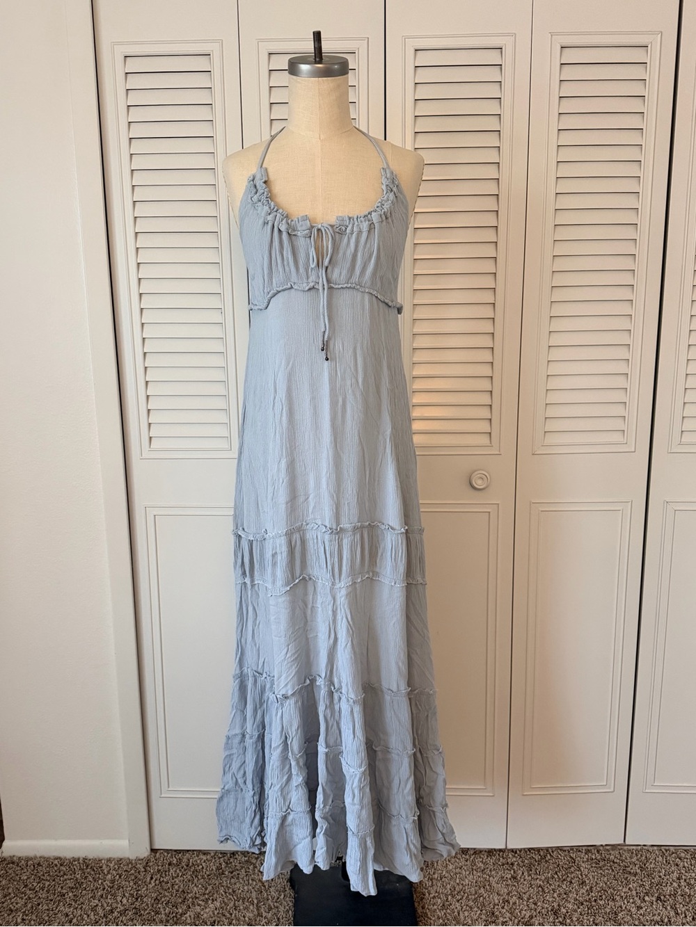 Low Back Halter Ruffle Maxi Dress